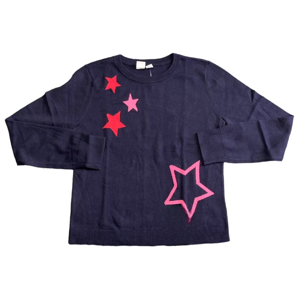 NEW GAP Kids Girl's Soft Knit Crewneck Long Sleeve Sweater Navy Star XL14/16